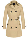 Khaki Women's Double-Breasted Trench Coat with Belt
