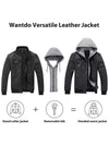 Men's Faux Leather Jacket Moto Jacket with Removable Hood