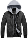 Black Men's Faux Leather Jacket Moto Hoodie Jacket Outwear