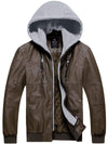 Men's Faux Leather Jacket Moto Hoodie Jacket Outwear