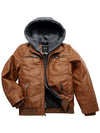 Brown Boy's Faux Leather Jacket with Removable Hood