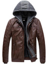Coffee leather jacket with hoodie